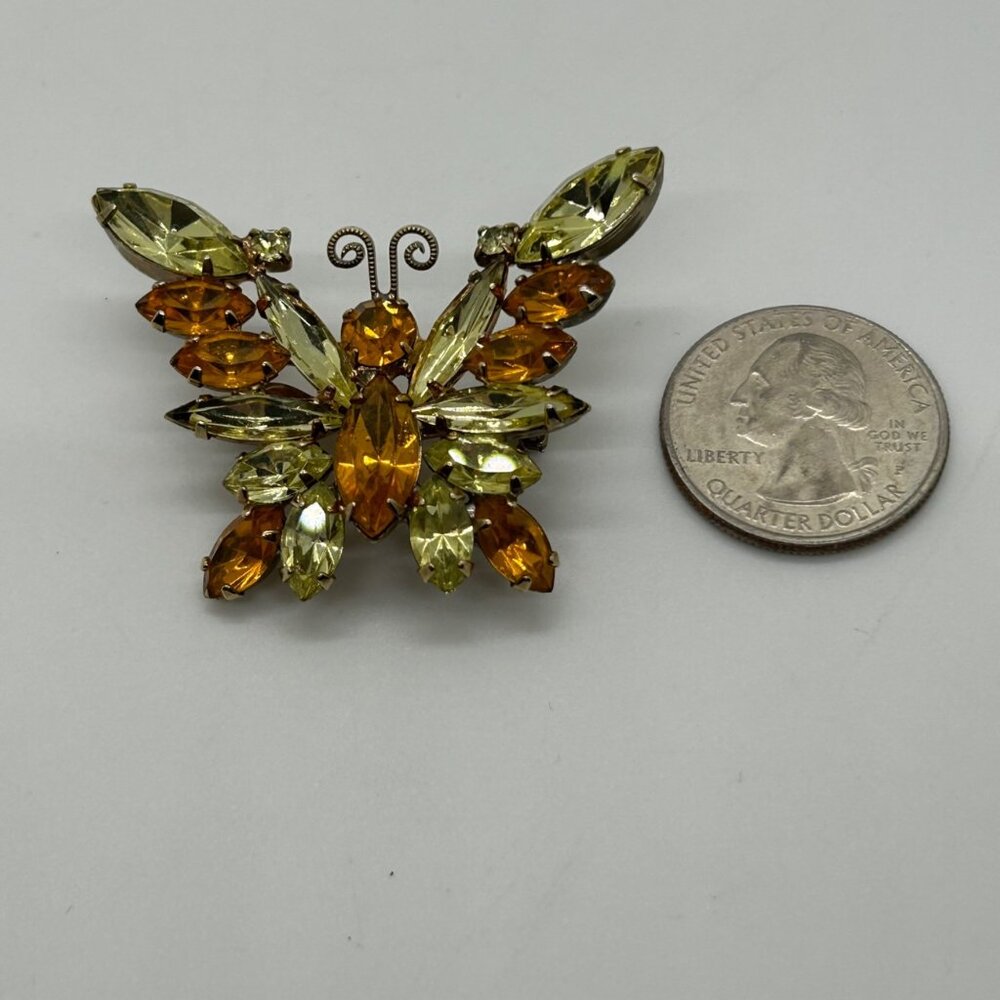 Vintage Juliana Butterfly Brooch D&E Citrine Topaz Rhinestone Gold Tone 1350 - Picture 10 of 11